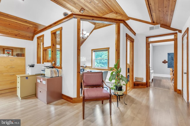 277 W Baltimore Pike, Media, PA 19063 - corridor featuring a chandelier, wood ceiling, light wood-style floors, and lofted ceiling