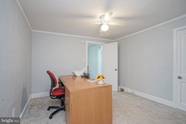 328 Spruce St, Bridgeton, NJ 08302 - office featuring light colored carpet, a ceiling fan, and crown molding