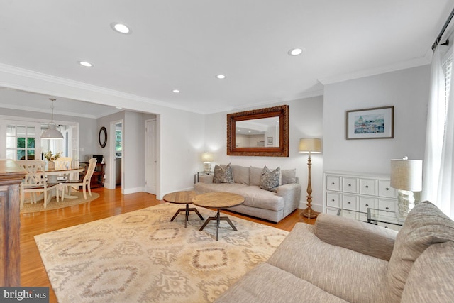 1092 Carriage Hill Pkwy, Annapolis, MD 21401 - living room with recessed lighting, light wood-type flooring, and ornamental molding