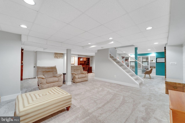 1092 Carriage Hill Pkwy, Annapolis, MD 21401 - living area with carpet, stairs, recessed lighting, and a paneled ceiling