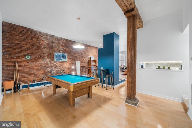 114 Naudain St Unit A, Philadelphia, PA 19147 - game room with brick wall, hardwood / wood-style flooring, billiards, and ornate columns