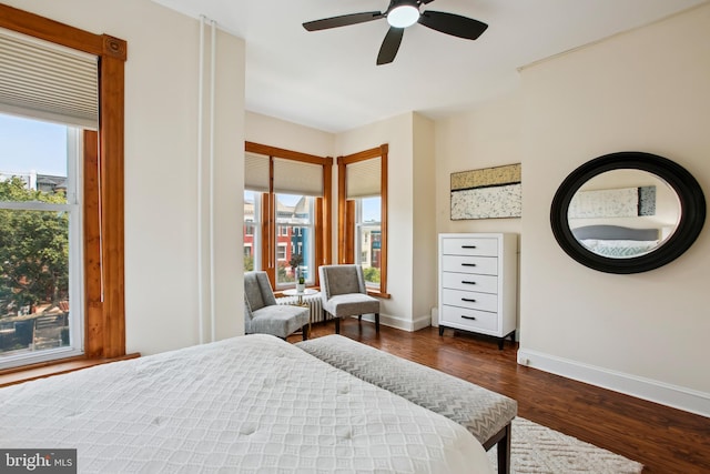 1240 Girard St NW, Washington, DC 20009 - bedroom featuring multiple windows, dark wood-style flooring, and ceiling fan