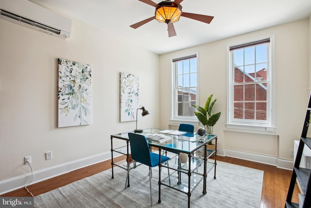 1240 Girard St NW, Washington, DC 20009 - office area with a wall mounted AC, wood finished floors, and a ceiling fan