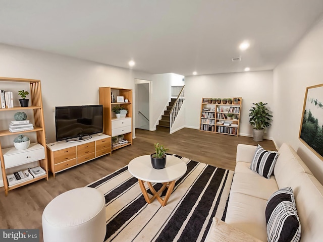 7804 Alberta Ct, Springfield, VA 22152 - living area with wood finished floors, stairway, and recessed lighting