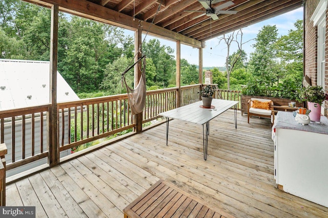 1498 Mckinstrys Mill Rd, Union Bridge, MD 21791 - wooden terrace featuring ceiling fan and view of scattered trees