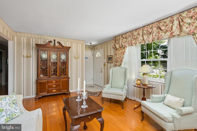 3847 Quakerbridge Rd, Hamilton, NJ 08619 - living room with wood finished floors and wallpapered walls
