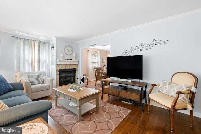 478 Alexander Ave, Maple Shade, NJ 08052 - living area with crown molding, wood finished floors, and a glass covered fireplace
