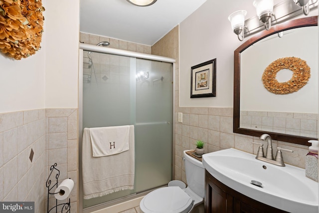 478 Alexander Ave, Maple Shade, NJ 08052 - full bathroom featuring tile walls, vanity, a stall shower, and a wainscoted wall