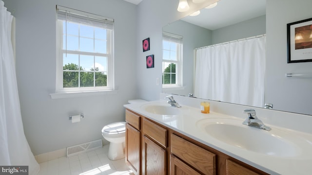 5510 Haverhill Ln, Doylestown, PA 18902 - bathroom featuring double vanity, tile patterned floors, and curtained shower