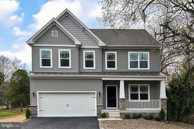 2305 Snow Rd, Edgewood, MD 21040 - craftsman-style home with a porch, a standing seam roof, a garage, and driveway