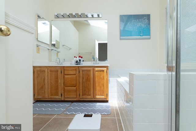 5819 Stream Pond Ct, Centreville, VA 20120 - full bathroom with double vanity, a garden tub, and tile patterned floors