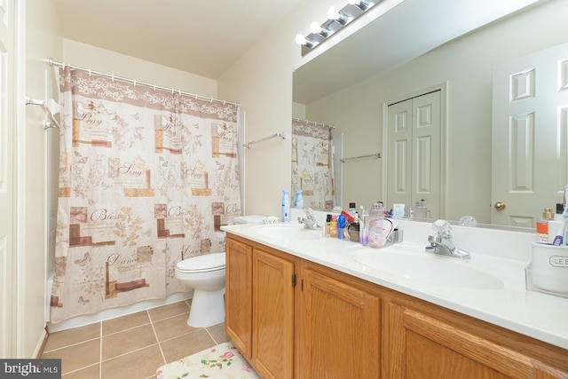 5819 Stream Pond Ct, Centreville, VA 20120 - full bath featuring tile patterned flooring, double vanity, and a shower with shower curtain