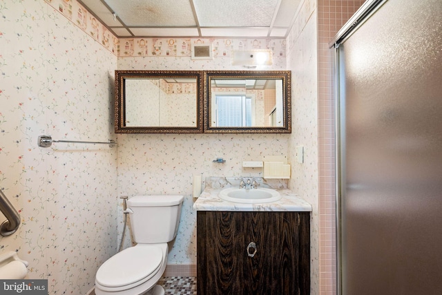 801 Yale Ave Unit 827, Swarthmore, PA 19081 - bathroom with vanity, a shower with shower door, and wallpapered walls