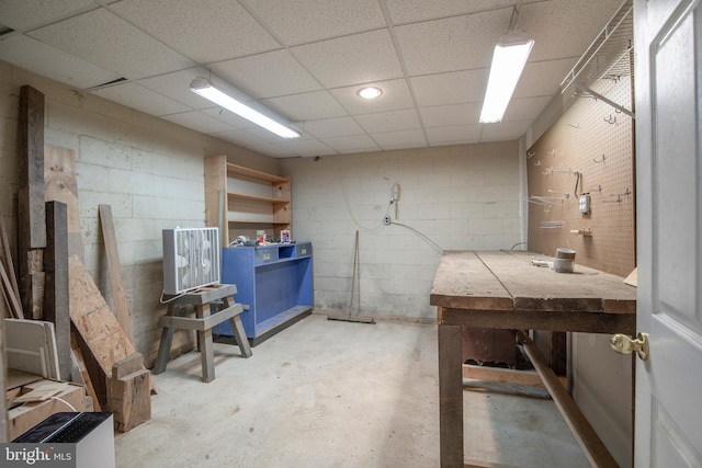 505 Country Pointe Cir, Perkasie, PA 18944 - below grade area featuring concrete block wall and a paneled ceiling