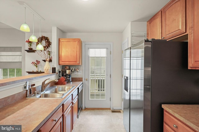 2044 Astilbe Way Unit 2044, Odenton, MD 21113 - kitchen with stainless steel fridge with ice dispenser, dishwasher, light countertops, decorative light fixtures, and light tile patterned flooring