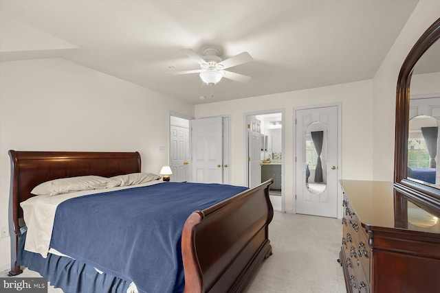 2044 Astilbe Way Unit 2044, Odenton, MD 21113 - bedroom featuring light carpet, ensuite bath, arched walkways, and a ceiling fan