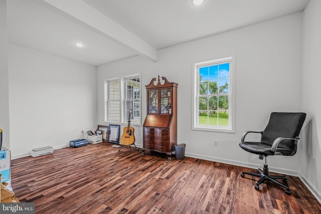 9434 Winchester Ave, Bunker Hill, WV 25413 - living area with wood finished floors, recessed lighting, and beam ceiling