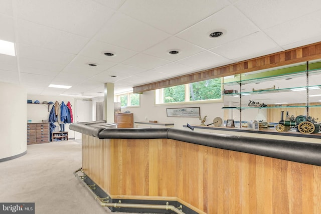 10135 Spring Pools Ln, Columbia, MD 21044 - kitchen with carpet flooring, a paneled ceiling, and dark countertops