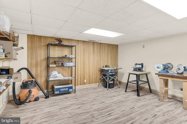 10135 Spring Pools Ln, Columbia, MD 21044 - home office with wood finished floors, wooden walls, and a drop ceiling