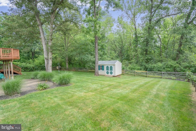 1429 Valley Mill Ct, Herndon, VA 20170 - fenced backyard featuring a deck, a shed, and stairway