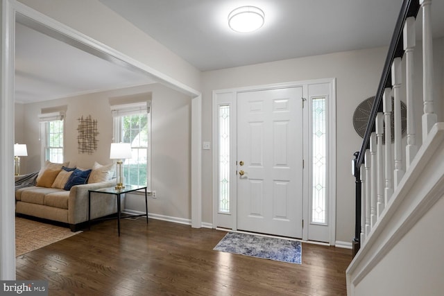 1429 Valley Mill Ct, Herndon, VA 20170 - foyer entrance with dark wood-type flooring and stairway