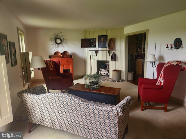 2569 White Oak Rd, Strasburg, PA 17579 - carpeted living area featuring baseboards and a fireplace