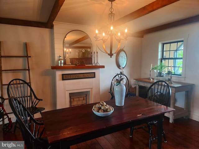 2569 White Oak Rd, Strasburg, PA 17579 - dining space with a chandelier, wood finished floors, and beam ceiling