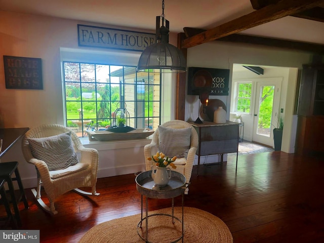2569 White Oak Rd, Strasburg, PA 17579 - sitting room with wood-type flooring, beamed ceiling, and a sunroom