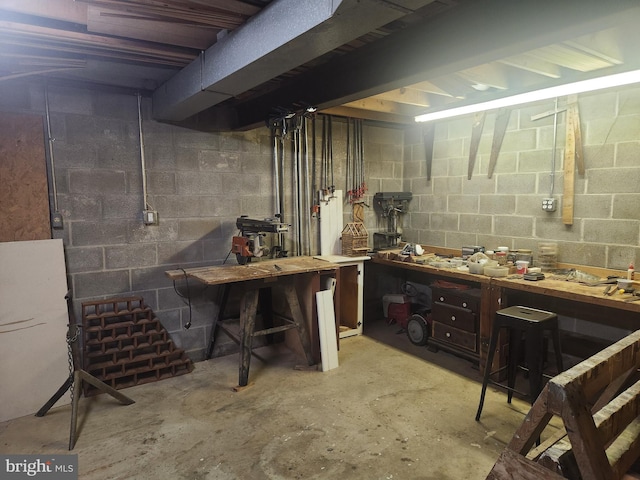 2569 White Oak Rd, Strasburg, PA 17579 - unfinished below grade area with a workshop area and concrete block wall