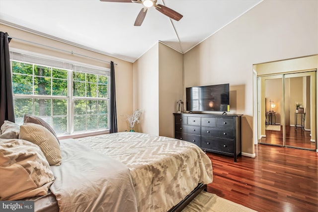 14329 Long Channel Dr, Germantown, MD 20874 - bedroom featuring vaulted ceiling, dark wood finished floors, and ceiling fan