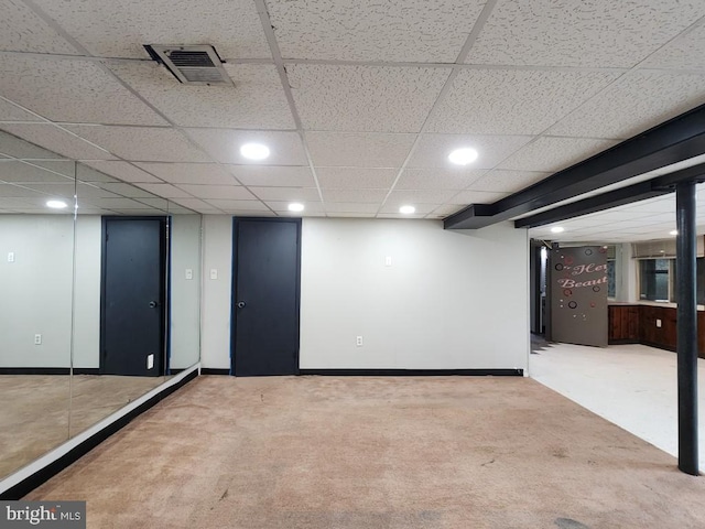 6222 Catalpha Rd, Baltimore, MD 21214 - finished below grade area with recessed lighting, carpet floors, and a paneled ceiling