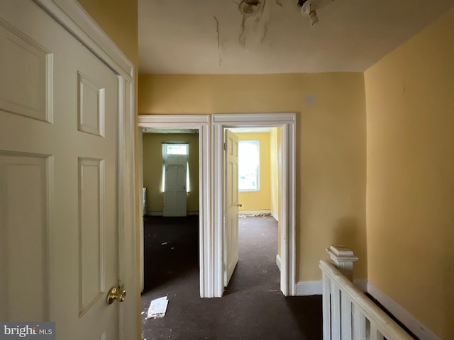 3705 Arcadia Ave, Baltimore, MD 21215 - hallway featuring an upstairs landing and dark colored carpet