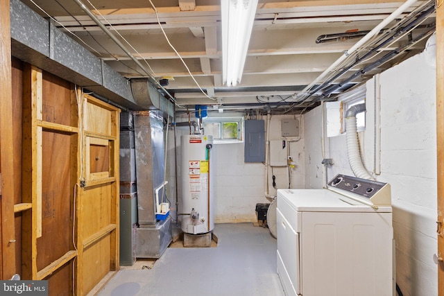 2216 Gaylawn Dr, Halethorpe, MD 21227 - basement featuring washer / clothes dryer, water heater, electric panel, and heating unit