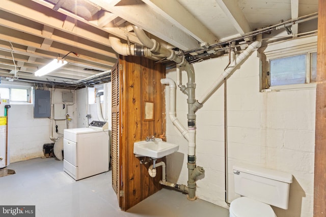 2216 Gaylawn Dr, Halethorpe, MD 21227 - below grade area with electric panel, washing machine and clothes dryer, and water heater
