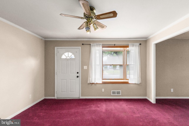 2216 Gaylawn Dr, Halethorpe, MD 21227 - entryway featuring a ceiling fan, crown molding, and carpet flooring