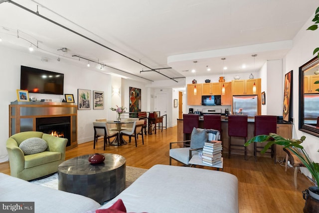 2328 Champlain St NW Unit 101, Washington, DC 20009 - living room featuring wood finished floors and a lit fireplace