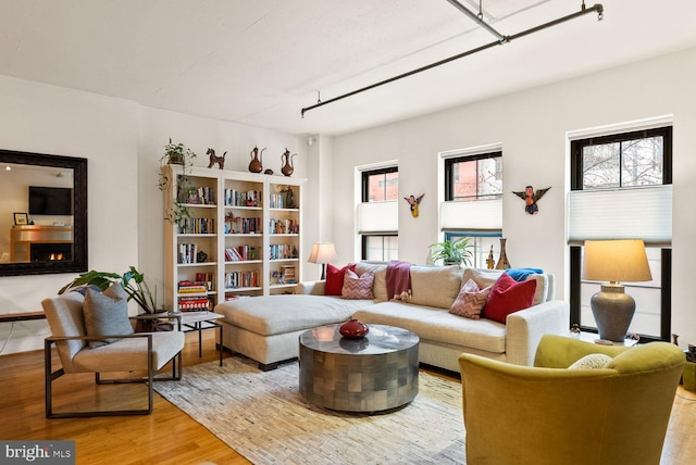 2328 Champlain St NW Unit 101, Washington, DC 20009 - living area featuring wood finished floors, plenty of natural light, and a lit fireplace