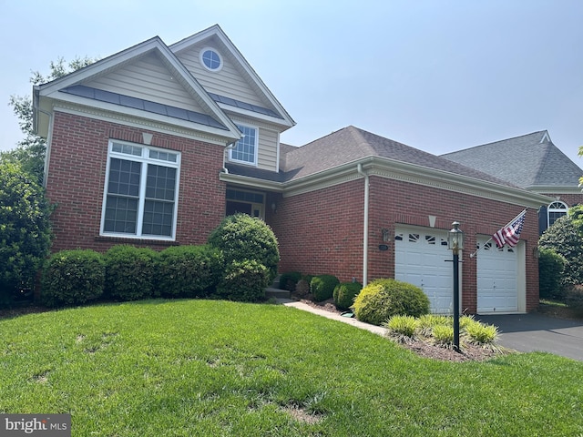 15209 Brier Creek Dr, Haymarket, VA 20169 - traditional-style home with brick siding, a front yard, a garage, and driveway