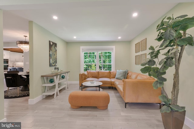 11726 Lariat Ln, Oakton, VA 22124 - living room with light wood-type flooring, recessed lighting, and a chandelier