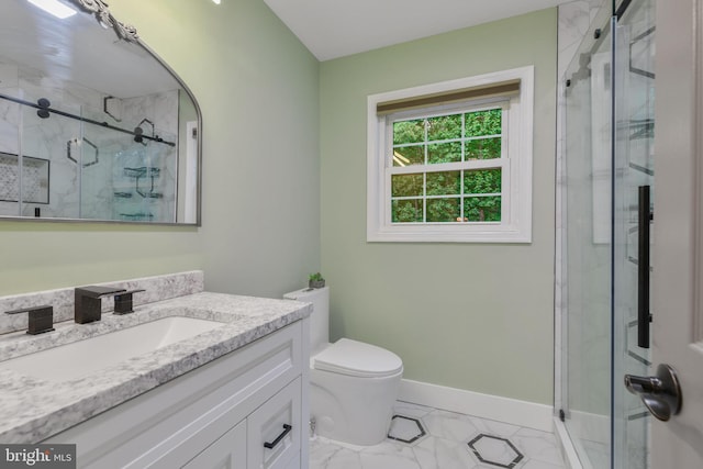 11726 Lariat Ln, Oakton, VA 22124 - bathroom featuring vanity, marble finish floors, and a marble finish shower