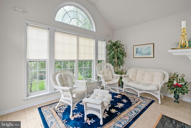 14 Mcconkey Dr, Washington Crossing, PA 18977 - sitting room featuring healthy amount of natural light, tile patterned flooring, and high vaulted ceiling