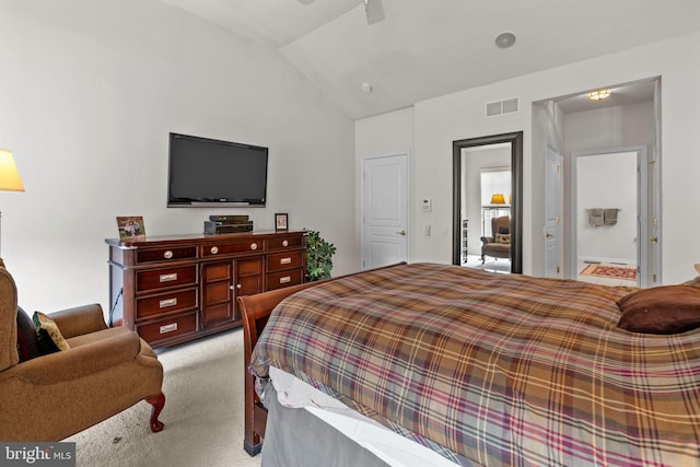 14 Mcconkey Dr, Washington Crossing, PA 18977 - bedroom featuring light colored carpet, vaulted ceiling, and ceiling fan