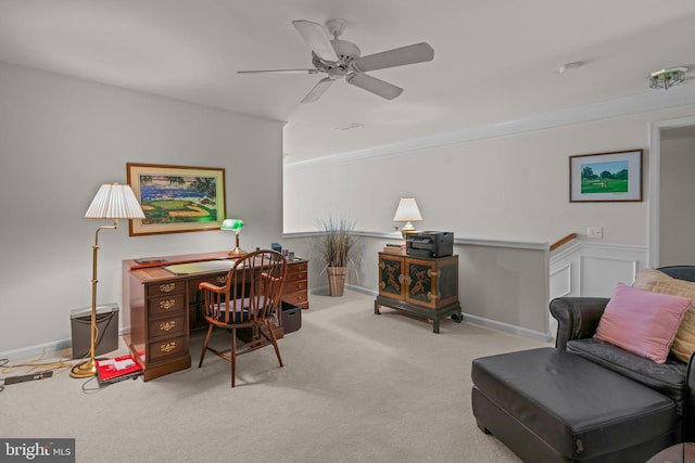 14 Mcconkey Dr, Washington Crossing, PA 18977 - office area featuring carpet flooring, a ceiling fan, and crown molding