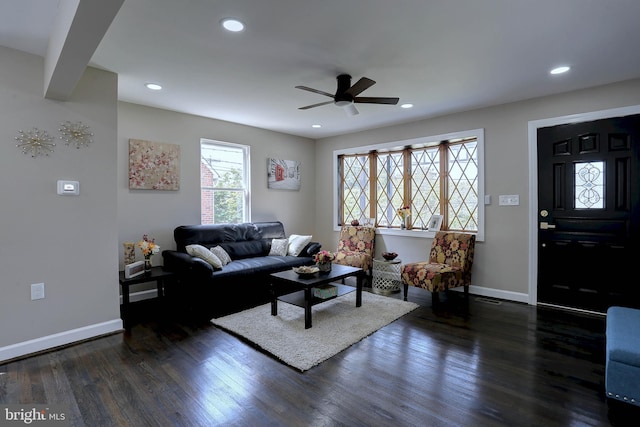 1204 Krueger Ave, Rosedale, MD 21237 - living area with a ceiling fan, wood finished floors, and recessed lighting
