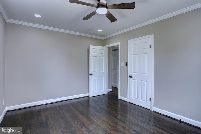 1204 Krueger Ave, Rosedale, MD 21237 - unfurnished bedroom featuring dark wood-style floors, ornamental molding, recessed lighting, and ceiling fan