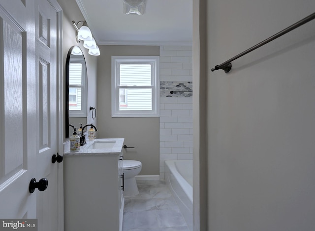 1204 Krueger Ave, Rosedale, MD 21237 - full bathroom featuring vanity, marble finish floors, ornamental molding, and tub / shower combination