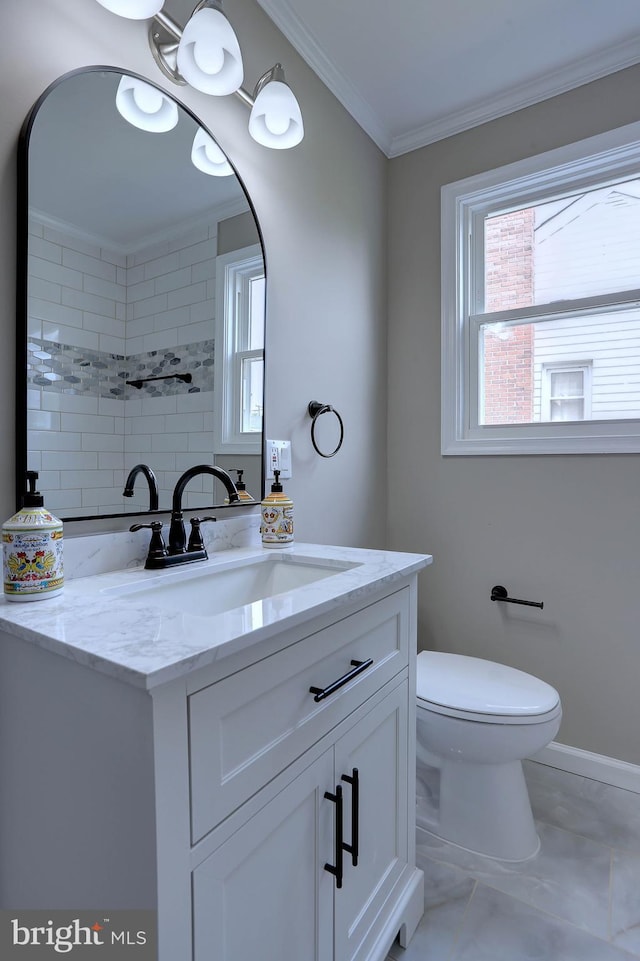 1204 Krueger Ave, Rosedale, MD 21237 - full bath featuring vanity, healthy amount of natural light, ornamental molding, and marble look tiles