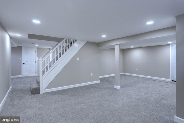 1204 Krueger Ave, Rosedale, MD 21237 - finished below grade area featuring carpet, recessed lighting, and stairs