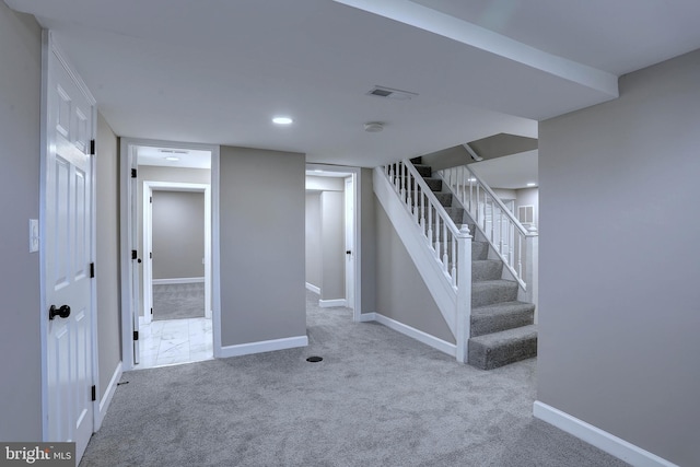 1204 Krueger Ave, Rosedale, MD 21237 - finished below grade area with carpet floors, stairs, and recessed lighting