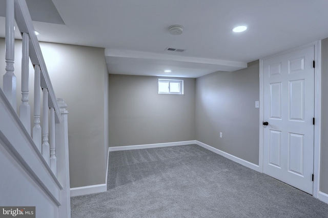 1204 Krueger Ave, Rosedale, MD 21237 - basement featuring carpet flooring, recessed lighting, and stairs